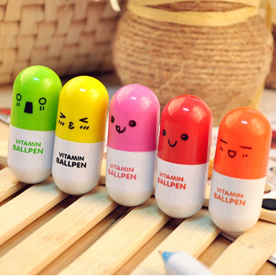South Korea Telescopic Pen Creativity Small Gift Pill Pen Cartoon Stationery Ballpoint Pen mini cute expression Capsule Pen