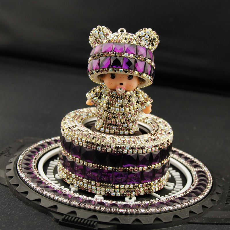 高档卡通汽车香水座创意手工镶钻摆件车饰车用闪钻水晶女公仔礼物