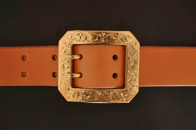 Muzi handmade belt Tochigu saddle leather belt strip copper double needle octagonal buckle hand-carved Western American Tang grass pattern