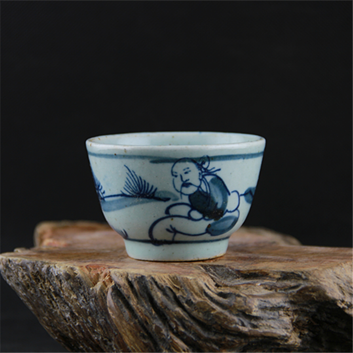 Antique porcelain Minqing flower old man grain small wine glass tea cup full handmade to make ancient play antique collection