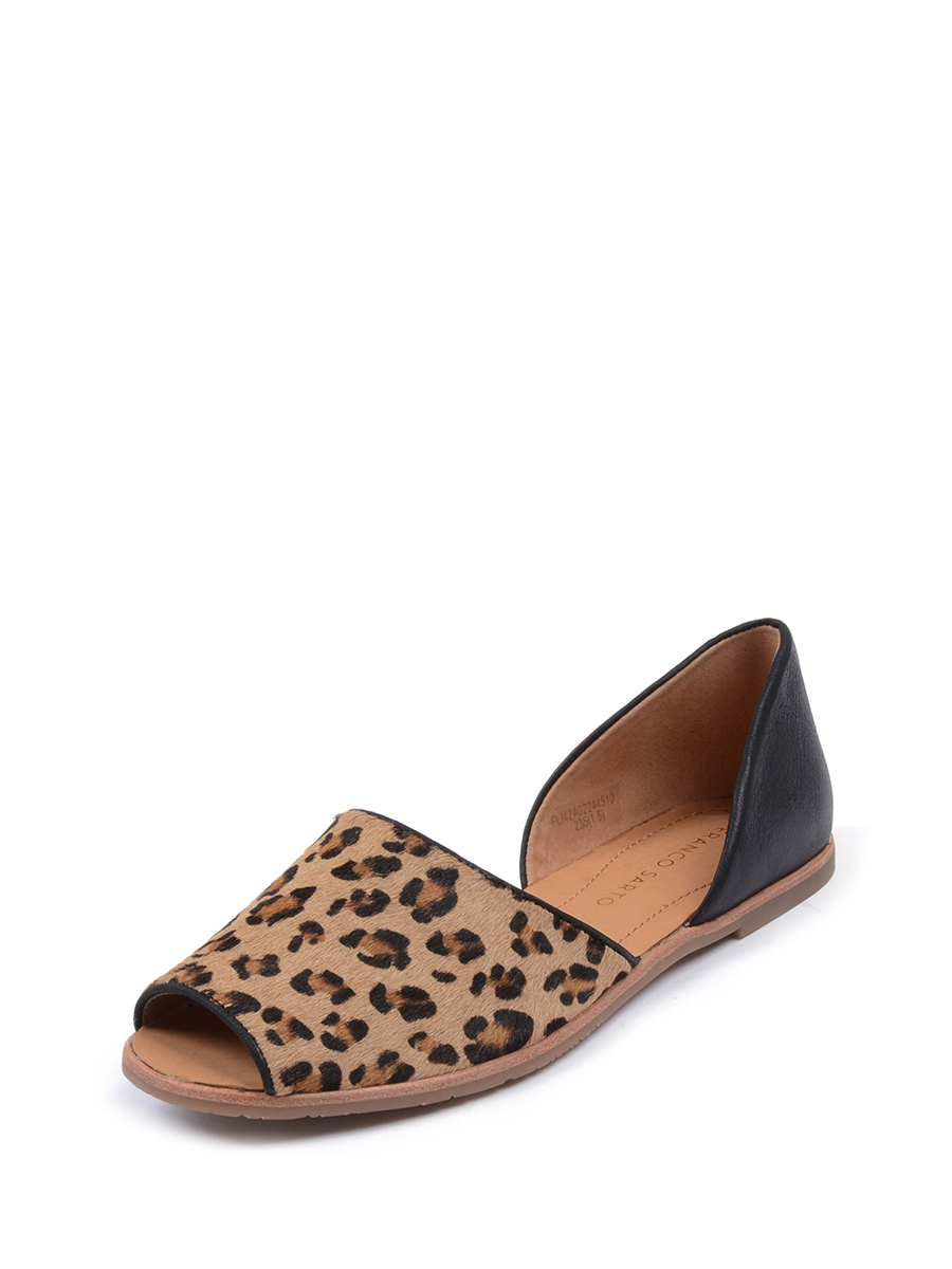 FRANCO SARTO|黑色拼豹纹平底凉鞋