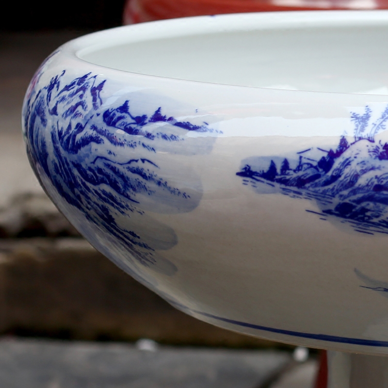 Jingdezhen ceramic water is shallow blue and white landscape goldfish bowl fish bowl the tortoise cylinder hydroponic home sitting room floor furnishing articles