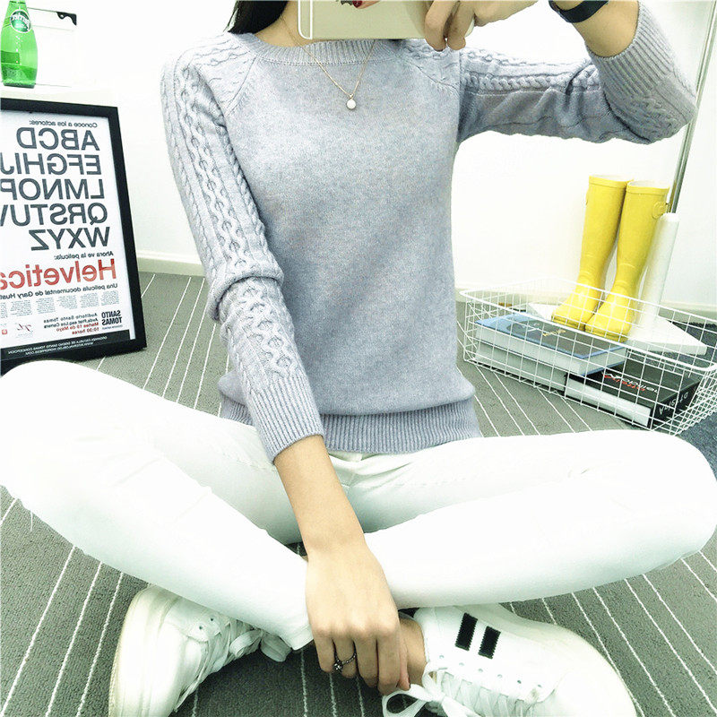 Mùa thu và mùa đông áo len mới đoạn ngắn đầu nữ Hàn Quốc phiên bản của vòng cổ lỏng triều dài tay áo hoang dã dày dưới áo len áo len