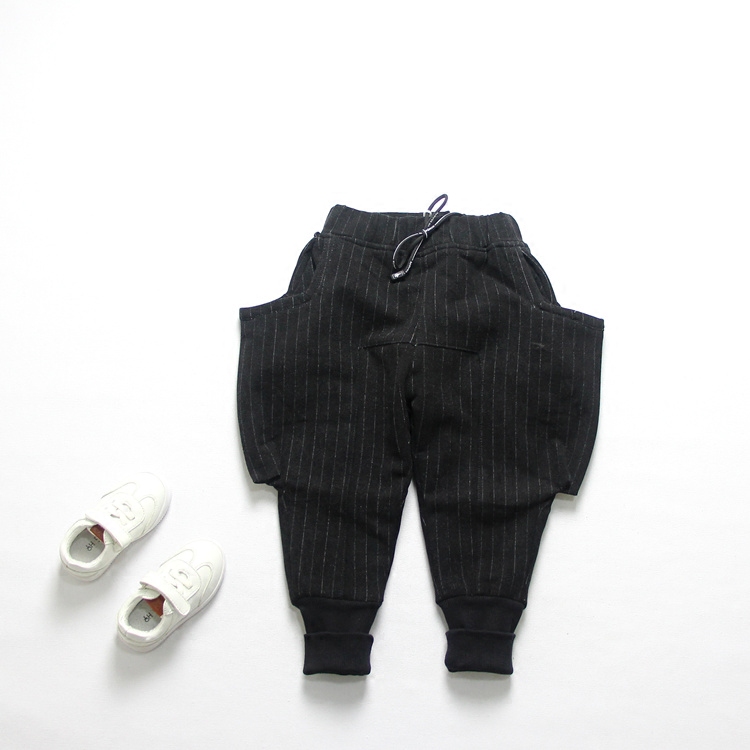 2021 Winter Children's Boys and Girls Plus Velvet Warm Thick Striped Wool Casual Pants Harem Baggy Pants Boots Pants