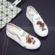 Street lazy slip-on canvas shoes for female students in spring and summer all-match white shoes cartoon graffiti Korean version flat cloth shoes