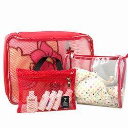 台湾官网直邮进口【旅行专用】透视网袋三件组/红