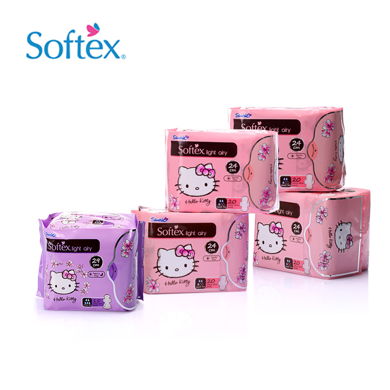 Softex Hello Kitty超薄舒适卫生巾 日用夜用5包组合 不含荧光剂