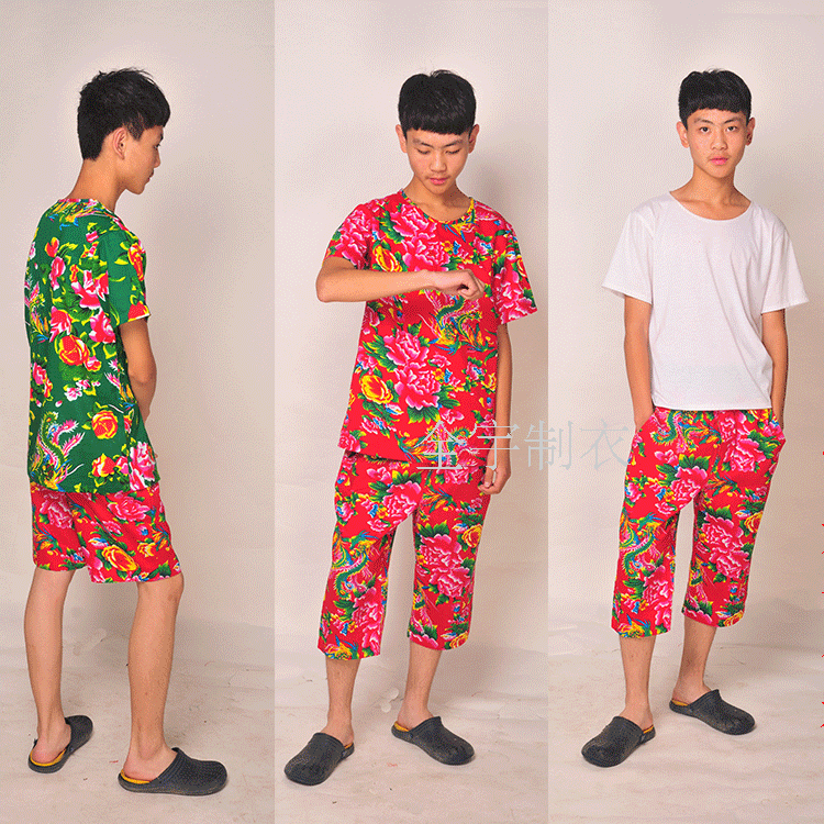 2022 Summer Tide Men's Wave Women Shorts 5 Pants 7 Sub Pants Pure Cotton Short Sleeve Northeast Large Flower Cloth T-shirt Round Collar Large Size