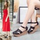 2024 Summer New Style Hollow Baotou Genuine Leather Sandals Women's High Heels Thick Bottom Wedge Comfortable Casual Leather Shoes Platform Shoes