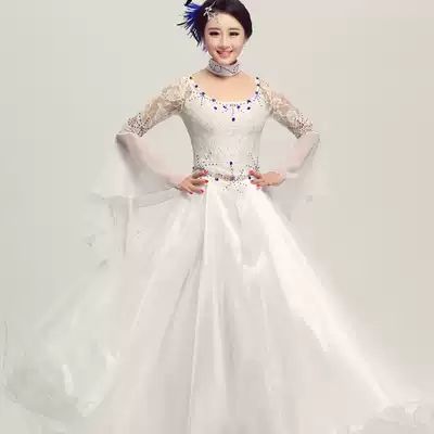 New modern dance dress, round neck, Diamond, big trumpet sleeve, big skirt, social dance, national standard dance competition dress
