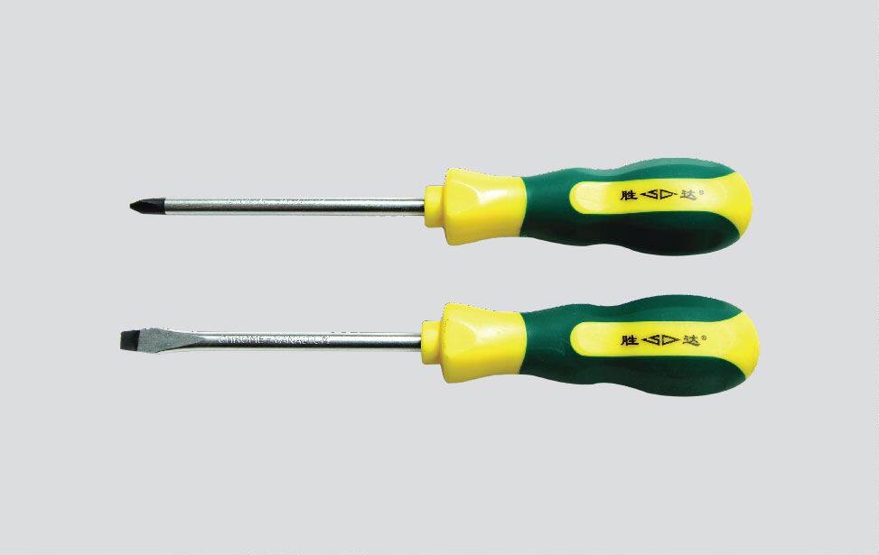 Shengda 5 * 75mm green yellow bicolor rubber handle screw driver 6 * 100mm screwdriver 6 * 150mm chrome vanadium steel