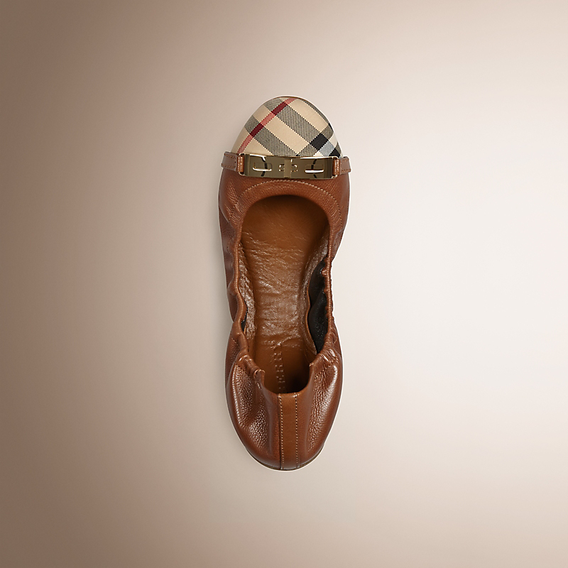 BURBERRY/博柏利Horseferry Check 格纹皮革芭蕾鞋 39658221