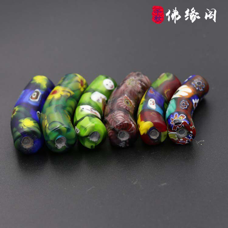 Buddha's penthouse late Qing one thousand flowers one thousand flowers Seven colorful old glazed pipe arched pendant item pendant glazed handstring accessories