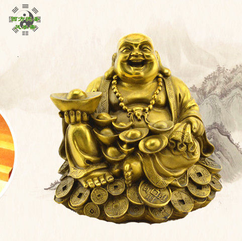 Bronze Millver Laughs Buddha's big belly Buddha bronze statue with a swing piece to send a fortune and send a fortune to the home of the family temple