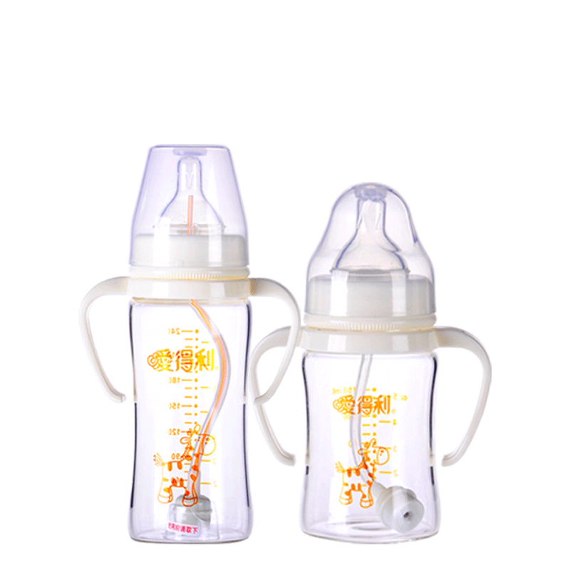爱得利宽口径带把柄晶钻玻璃奶瓶A100/A101自动吸管150ml/240ml