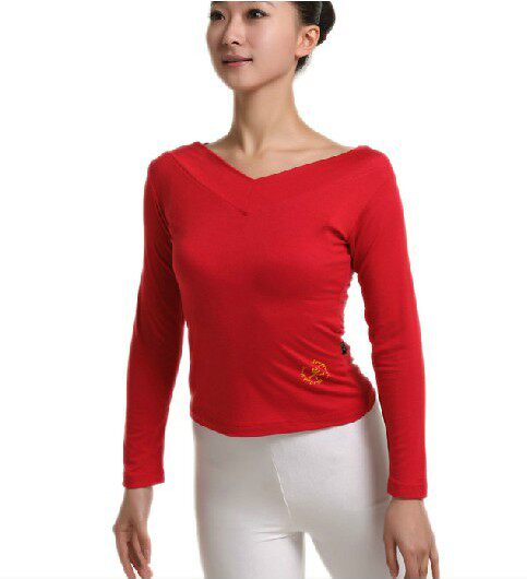 Red Dancing Shoes Silk Light Cotton Adults Long Sleeves Women Rehearsals Yoga Fashion Latin Square Dance Fitness Suit Gymnastics Suit
