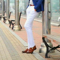 White slim trousers male youth Korean slim straight pants Business fashion solid color versatile work pants