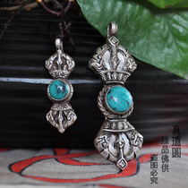 Nepal sterling silver vajra pendant natural turquoise vajra necklace pendant magic pestle