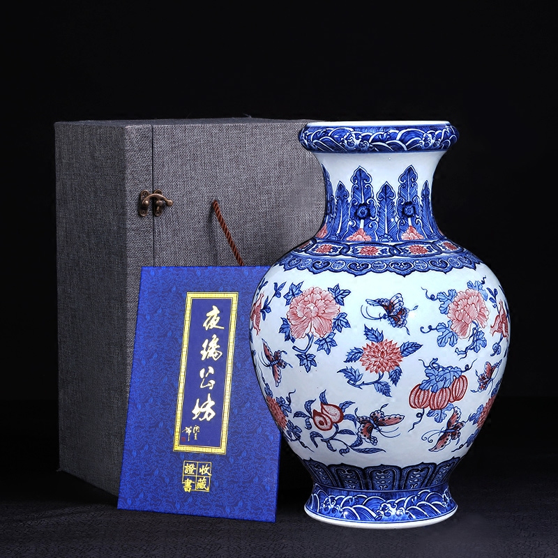 Jingdezhen ceramics antique blue - and - white youligong many children f vases, flower arranging Chinese sitting room adornment is placed