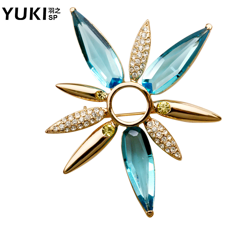 YUKI胸针 女西装别针胸花 蓝色水晶欧美时尚  男送女毛衣别针