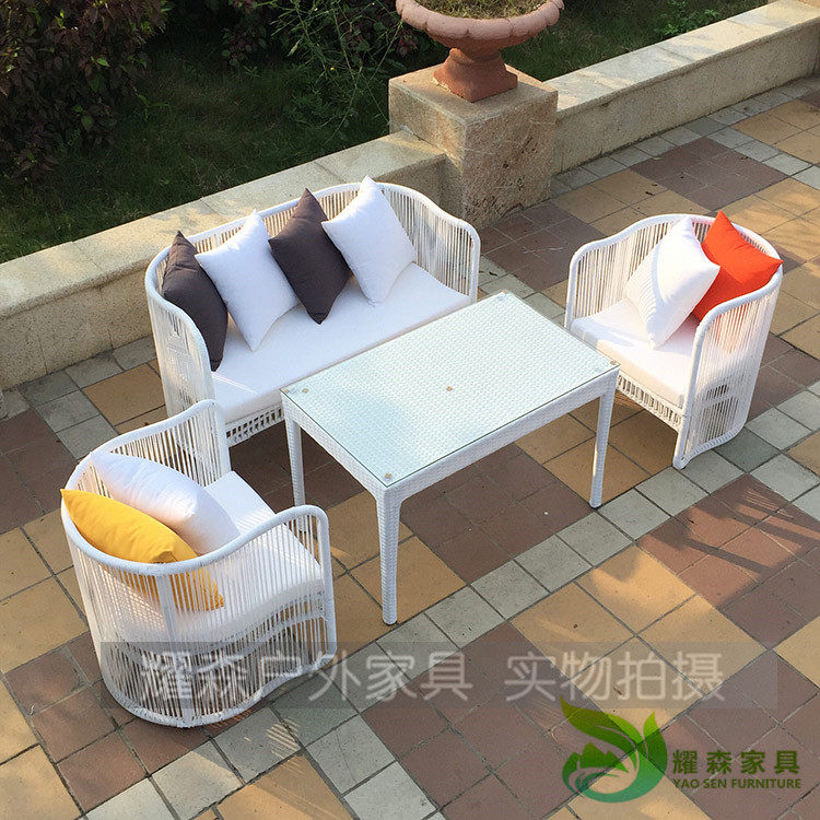Outdoor rattan sofa Outdoor garden balcony rattan sofa Courtyard leisure PE imitation rattan chair sofa three-person combination