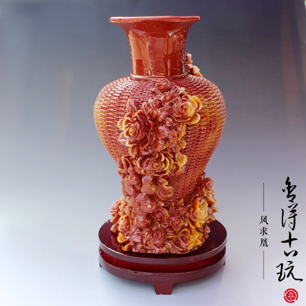 Imitation Sushi Hibiscus Stone Hibiscus Stone Precision Sculpture Vase Stone Carving Craftsmanship Gifts Swing Accessories House Decoration Pendulum Pieces Jade Engraving Collection