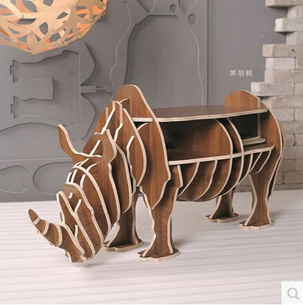Solid wood animal shape shelf window rhinoceros side table furniture decoration floor decoration