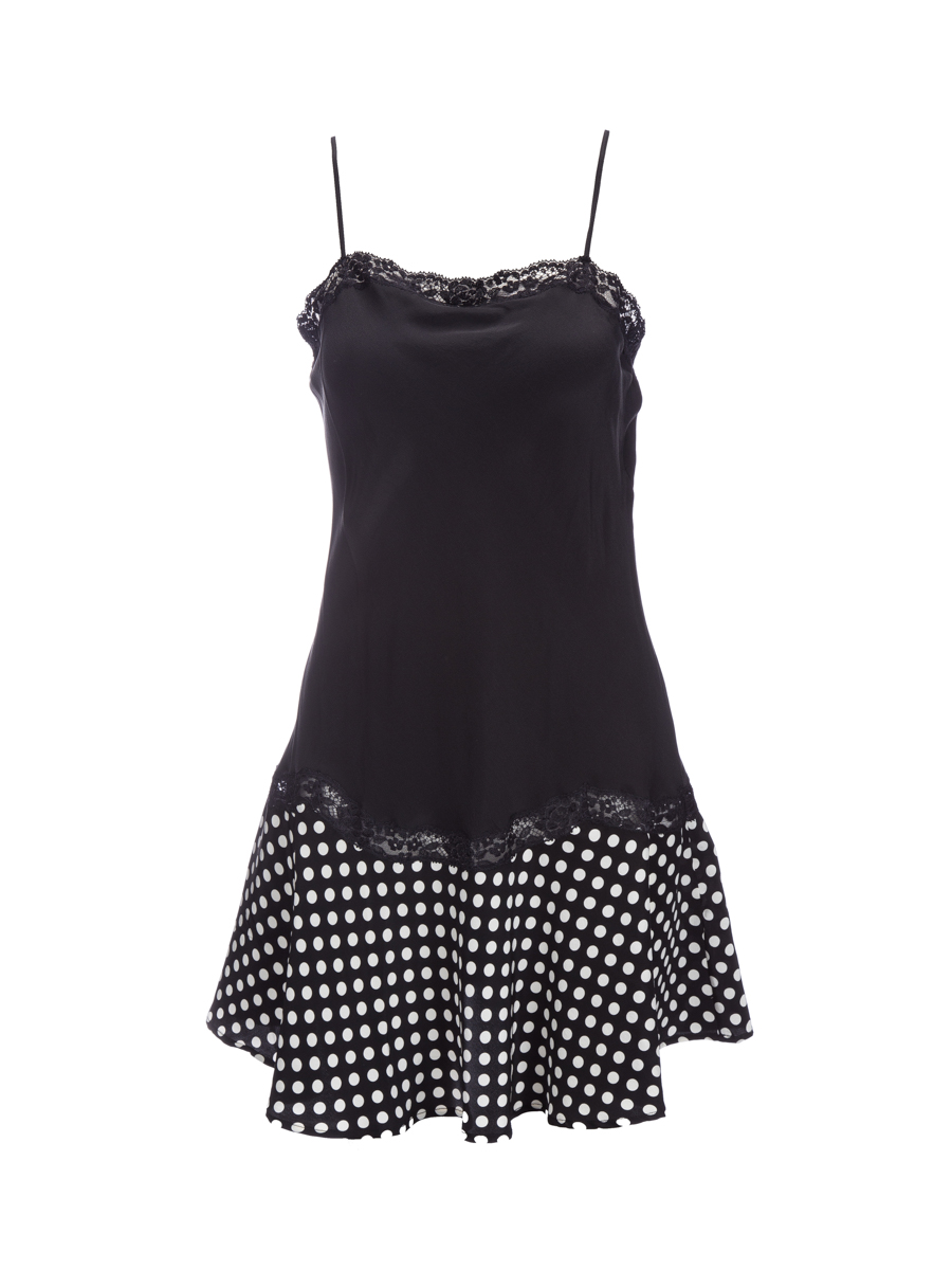 Lucia Berutto 黑色拼接波点蕾丝吊带睡裙