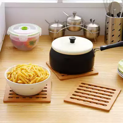 Heat insulation mat Solid wood bamboo anti-scalding hand high temperature casserole mat Tableware mat Creative table mat thickened heat-resistant bowl mat