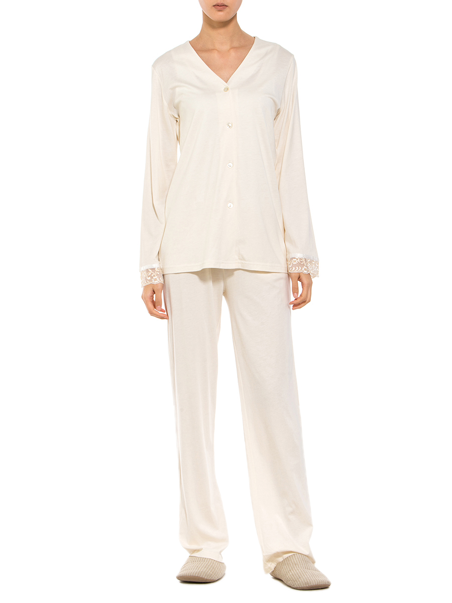 Lucia Berutto 米白色纽扣开合睡衣套装