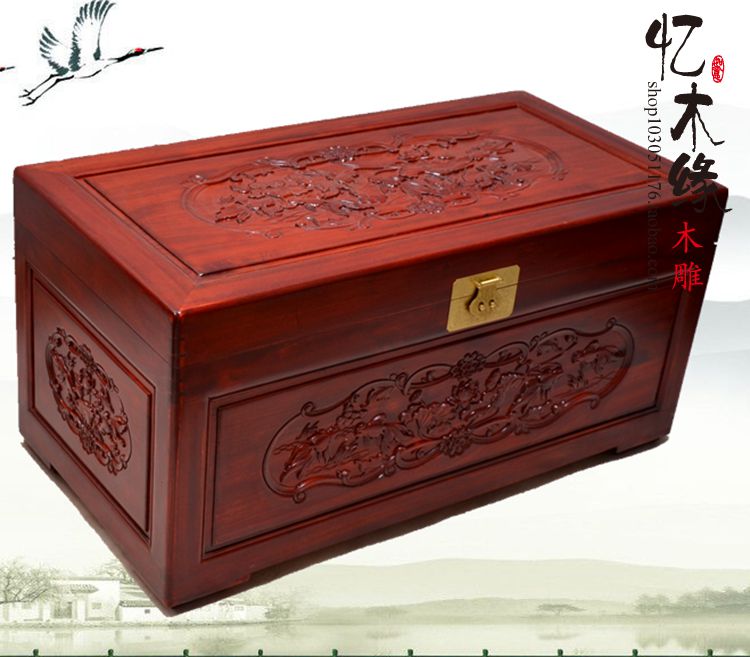 Gold Jade Full House Wood Carving Zhangmu Box Anti-Bug Clothing Box Wedding box Containing Gift Dowry Box Wedding box Calligraphy And Painting box