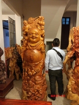Large root carving wood carving Maitreya ornaments five son Dengke mahogany Zhaocai Jin Bao living room lobby hotel art