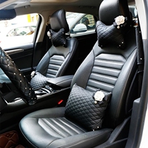 Car headrest pair car neck pillow cute car pad pillow four-piece set Camellia interior jewelry New