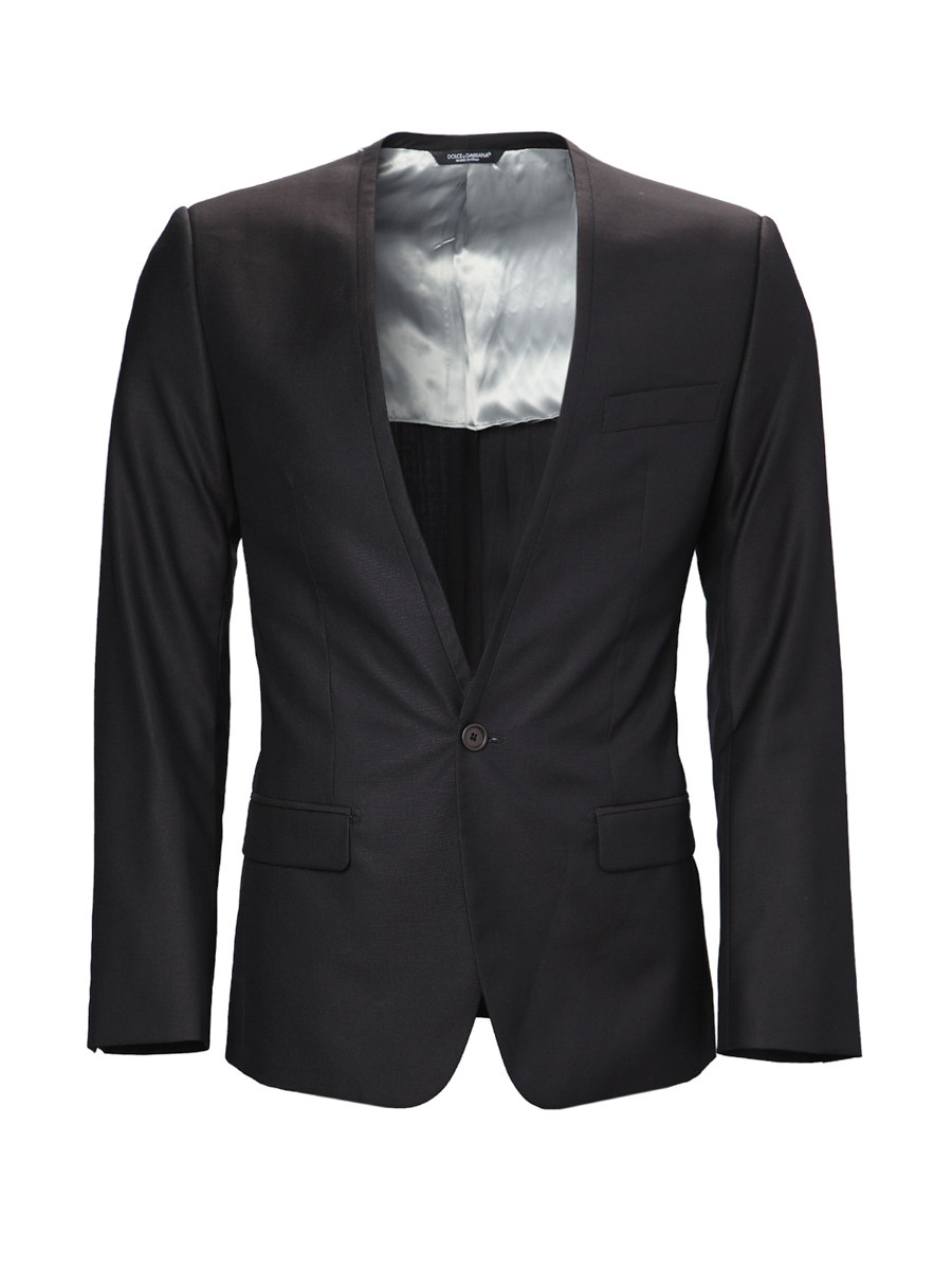 Dolce&Gabbana 黑色无领一粒扣饰修身西装外套