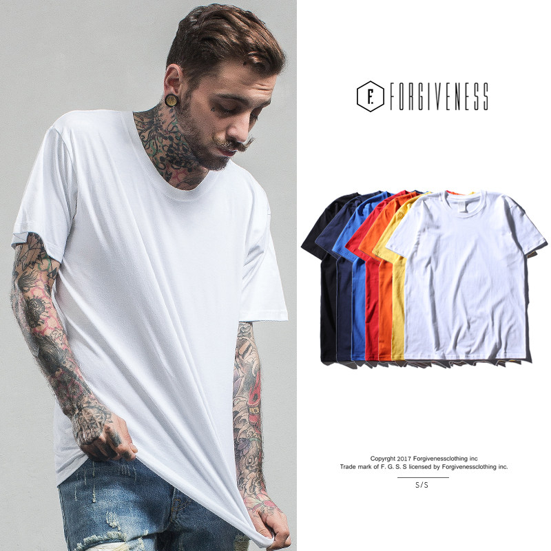 2017男装圆筒无缝短袖黑色T恤欧美纯棉文化衫定制广告衫