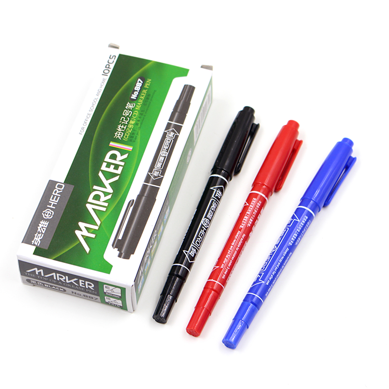Hero 887 small double-headed marker pen can not wipe off the oil marker pen marker pen children's drawing brush