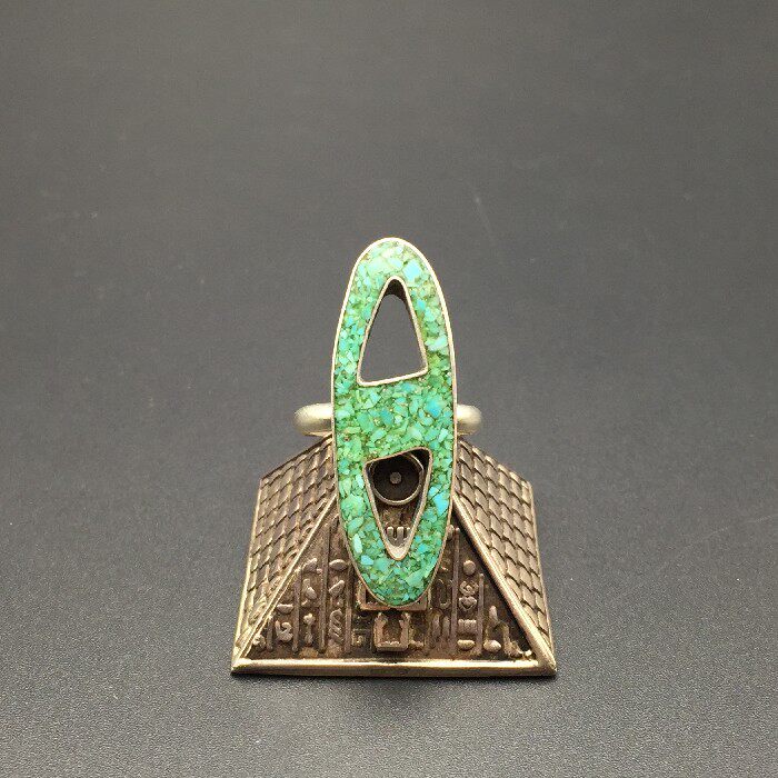 Western Vintage Silver Accessories 1980s US Indian Indian Zuni Zuni green pine stone 925 pure silver ring female section-Taobao