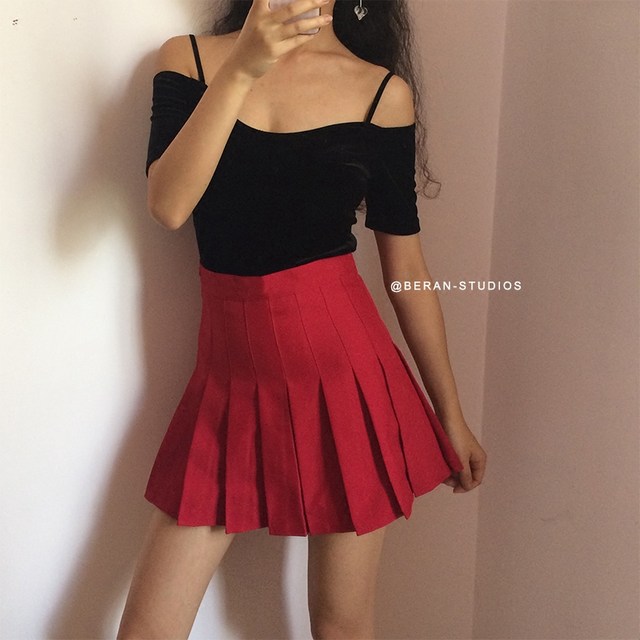 BERAN Mizuhara Kiko's retro girly high-waist slim woven pleated pleated skirt tennis skirt skirt