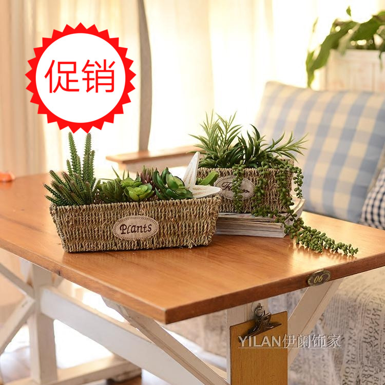 2017 garden rectangular straw rattan flower pot flower basket pure hand woven meat basket rattan basket flower pot