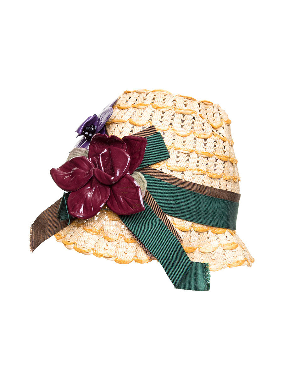 Dolce&Gabbana 米色手工花朵饰镂空编织帽