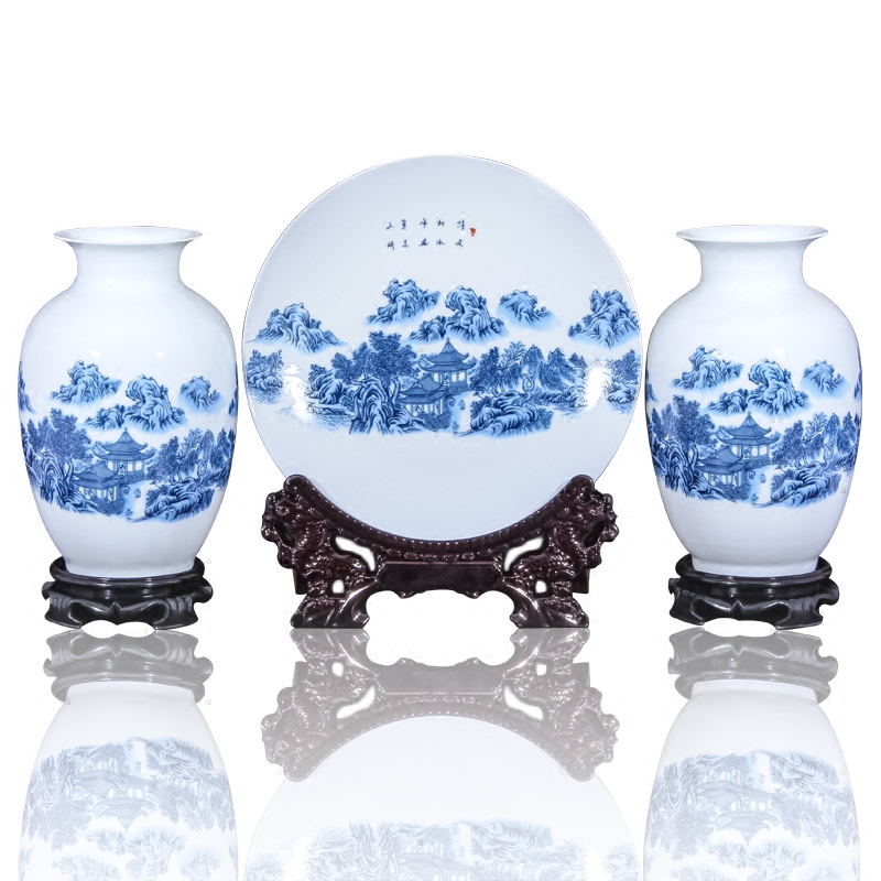 Jingdezhen ceramic vase furnishing articles flower arranging flower implement contracted sitting room new Chinese arts and crafts decorative vase three - piece suit