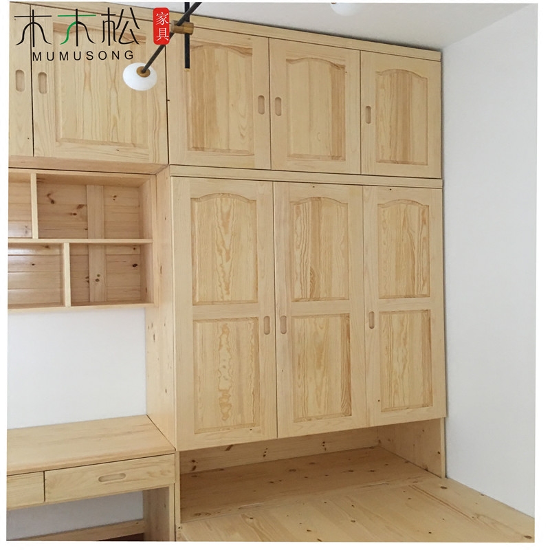 Full Solid Wood Wardrobe Custom Modern Minimalist Pine Cloakroom