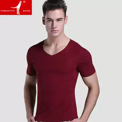 Men's short-sleeved T-shirt summer youth seamless modal V-collar Korean version of slim solid color inner jacket half-sleeve men's tide