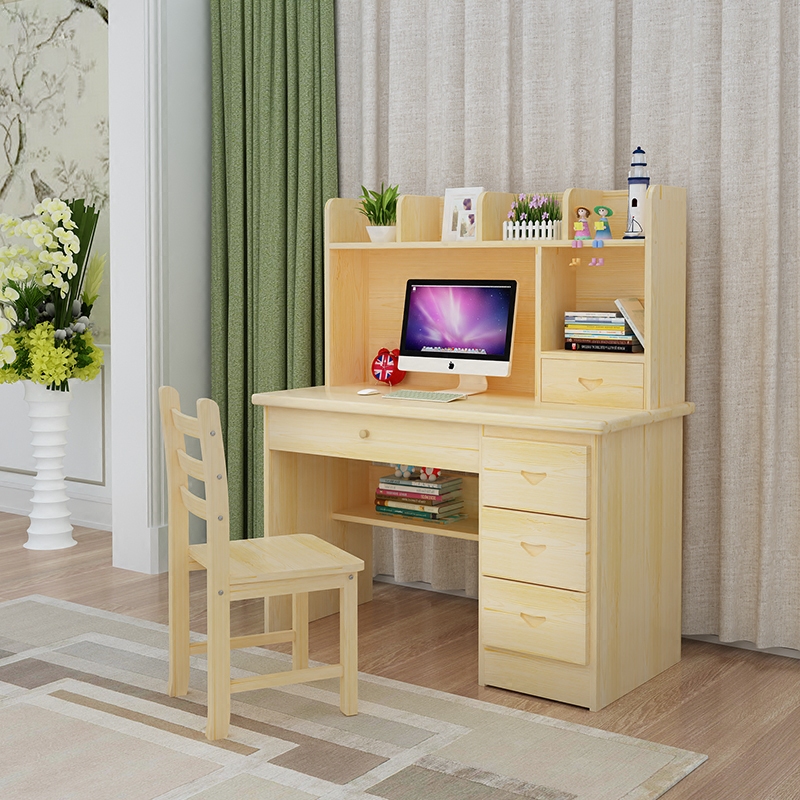 Solid Wood Computer Desk With Bookshelf Desktop Home Desk Bookcase