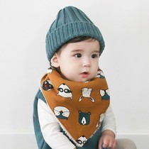 S103 South Korea imported male and female baby snap triangle scarf small bib infant childrens winter plus velvet warm saliva towel