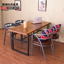 American retro Wrought iron solid wood dining table and chair combination soft bag chair Milk tea shop Western restaurant Cafe bar table and chair