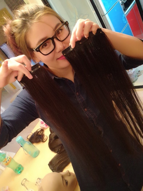 The old Li family real hair hair piece thickened short haired long hair color wig piece girl styling real hair silk 50 long combination