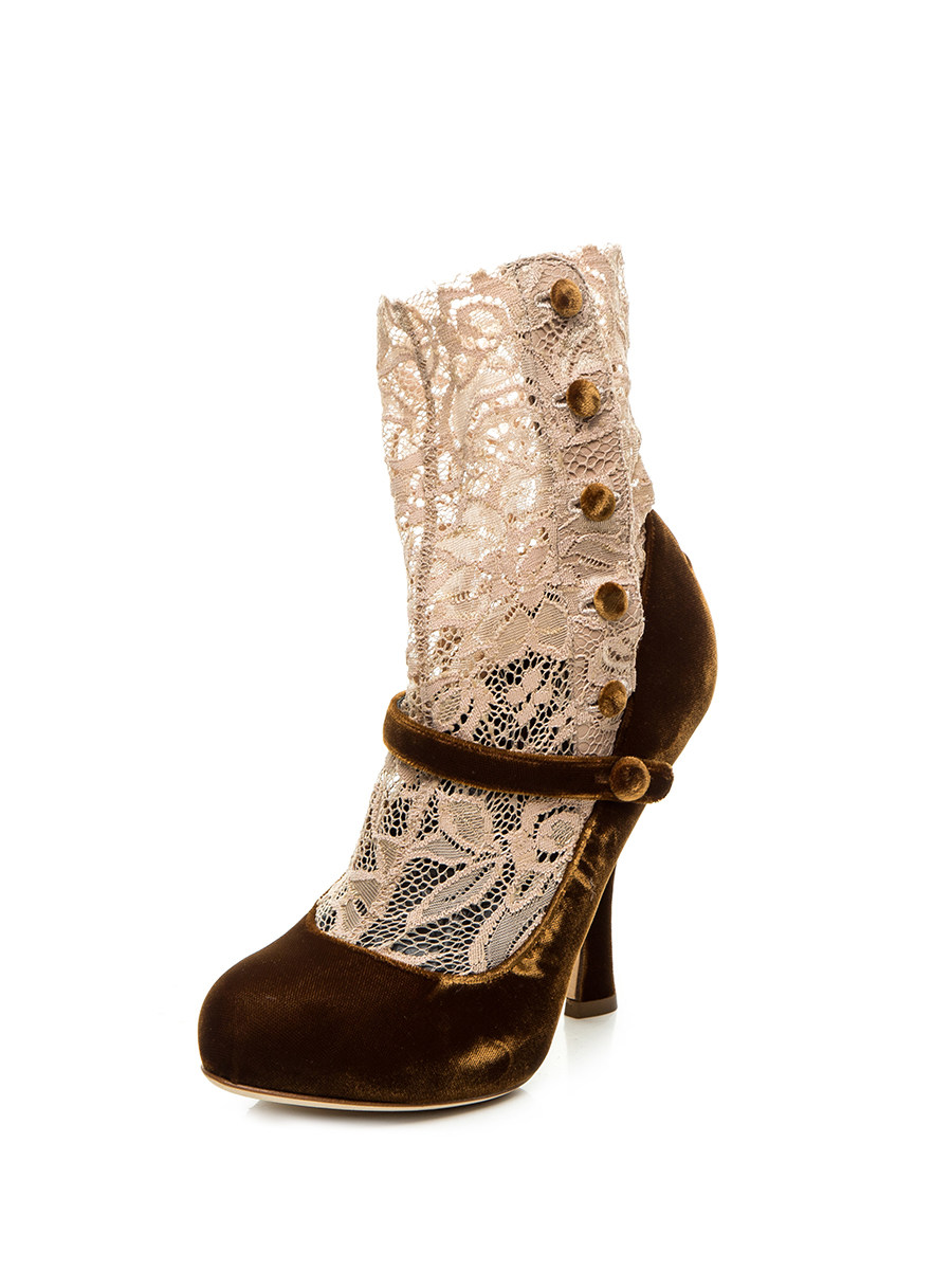 Dolce&Gabbana 咖色蕾丝拼接玛丽珍鞋