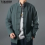 Tang phù hợp với Trung Quốc phong cách của nam giới linen áo khoác nam trang phục dân tộc trung niên Trung Quốc thường dài tay áo khoác áo trang phục dân tộc