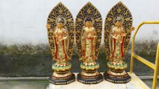 Изображения Будды, Статуи божества 厂家直销大型树脂玻璃钢佛像 1米1带背光东方三圣日光月光像